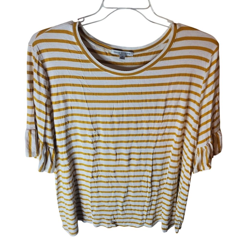 Green Envelope Gold/Cream Ruffle Sleeve Tee, 2X